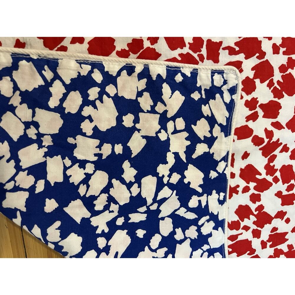 Vintage Handmade Throw Lap Quilt Baby Blanket 100% Cotton Red White Blue